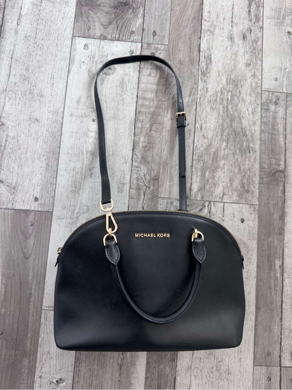 Michael Kors Black Leather Dome Satchel Crossbody Emmy Bag